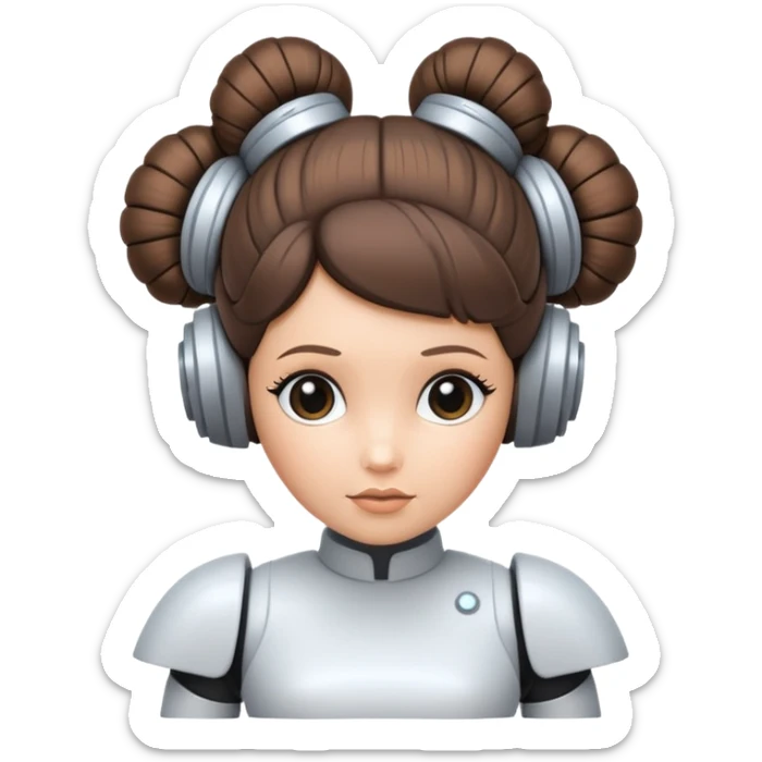 cartoon toy robot with Princess Leia's signature hair buns sticker