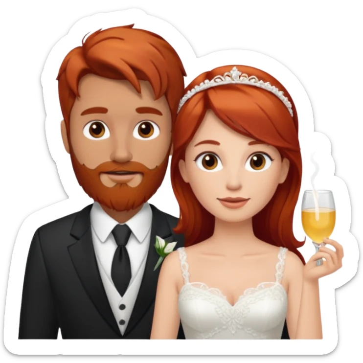 Red hair bride and brown hair groom with beard on honeymoon sticker