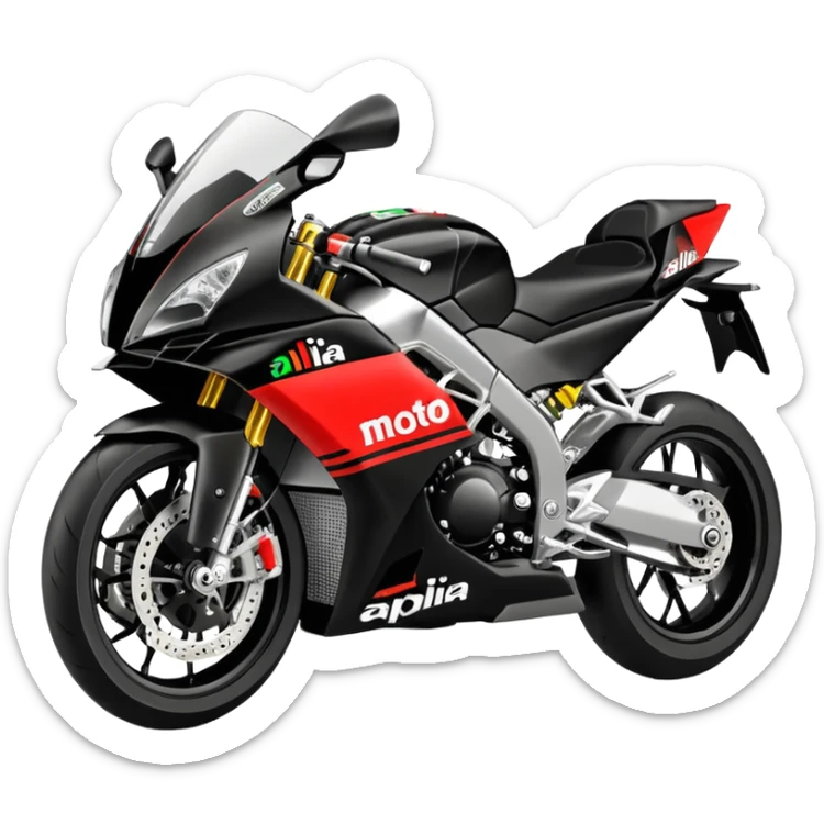 moto sportiva con scritta aprilia nera e solo avanti fluorescente  sticker