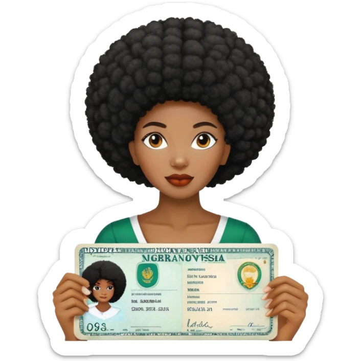 Nigeria, travel visa, with black woman, afro hair, photo on it. sticker
