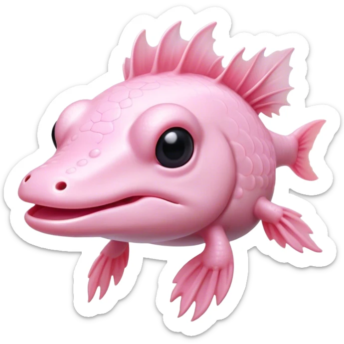 Cinematic Noble Axolotl Portrait Emoji, Poised and regal, with a slender, graceful build and smooth, pale pink skin adorned with feathery external gills, deep-set soulful dark eyes, Simplified yet sharp and sophisticated features, highly detailed, glowing with a soft, ethereal glow, high shine, intelligent and enigmatic, stylized with an air of aquatic elegance, focused and attentive, soft glowing outline, capturing the essence of a watchful and mystical creature, so majestic it feels as though it could glide out of the screen with effortless authority! sticker