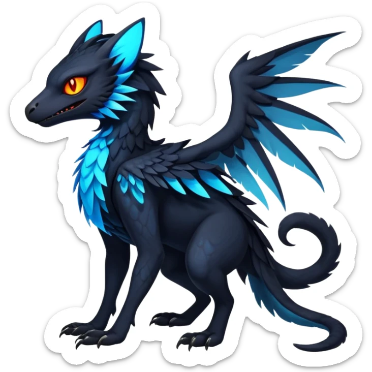Black Dark Exotic Beaked Feathery Nocturnal Neon-glowing Abyssal Nightly Abyss-Cat-Gryphon-Salandit-Nargacuga-Silvally-Fakémon Creature (full body) sticker