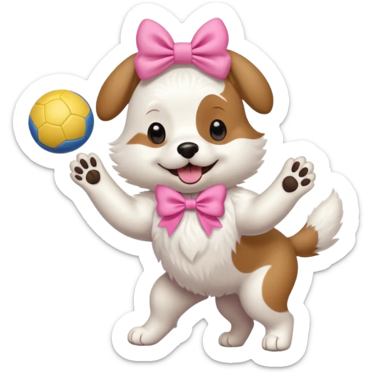 girly dog with a pink bow jumping in the air to catch a ball sticker
