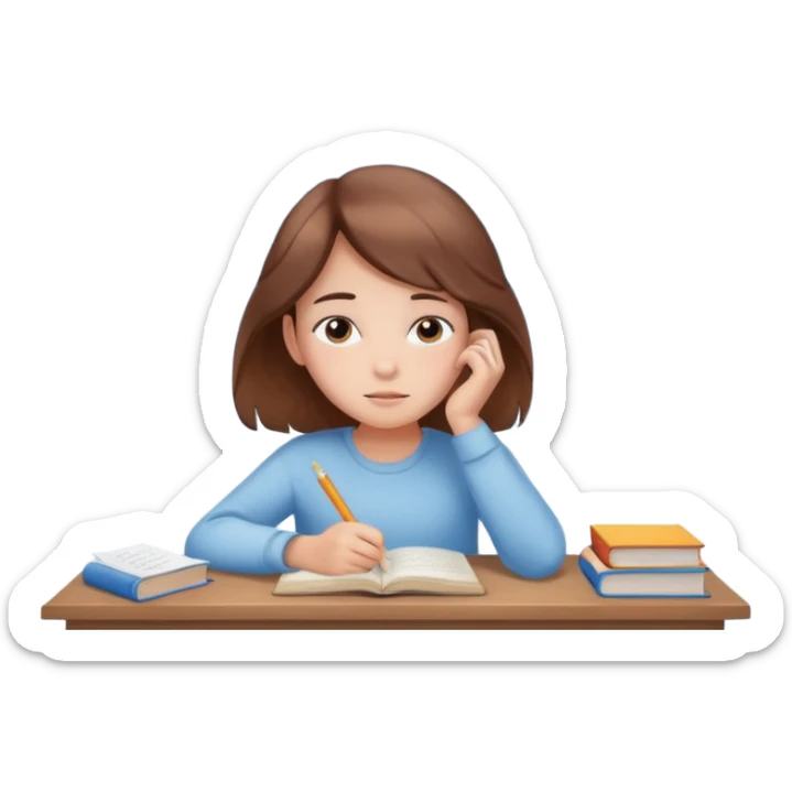 determined shy girl who is dreaming of 100%on her exam in a dream cloud   brown hair sticker