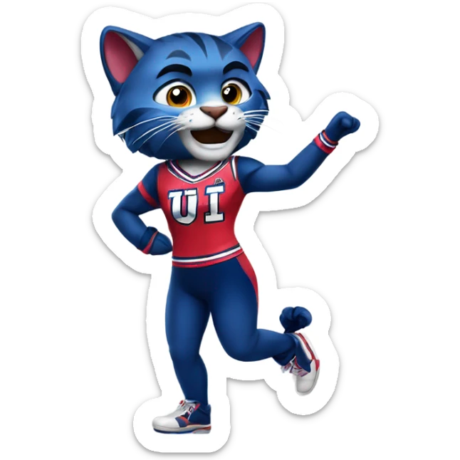 U of a Wilma mascot wildcat with cheerleading outfit  sticker