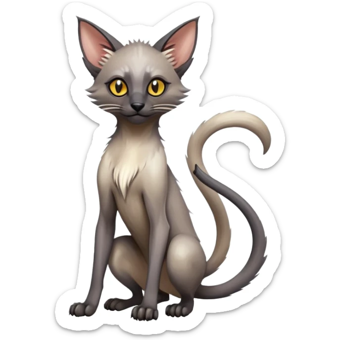 Colorful exotic tropical shiny Fantasy-Siamese-Fakémon-Lykoi-feline-hybrid (full body) sticker