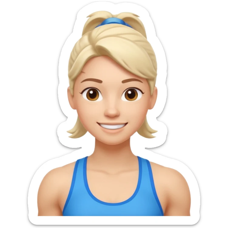 cute fitness coach portrait, head and shoulders only, sporty tank top, friendly smile, strong look, 3D cartoon, mobile game icon style, clean background, no text, no watermark
 sticker