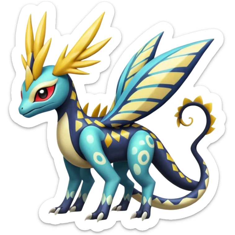 zig-zag-patterned tribal tropical hot spotted Meloetta-Dialga-Giratina-Noibat-Pokémon-Fakémon-fusion-hybrid-creature sticker