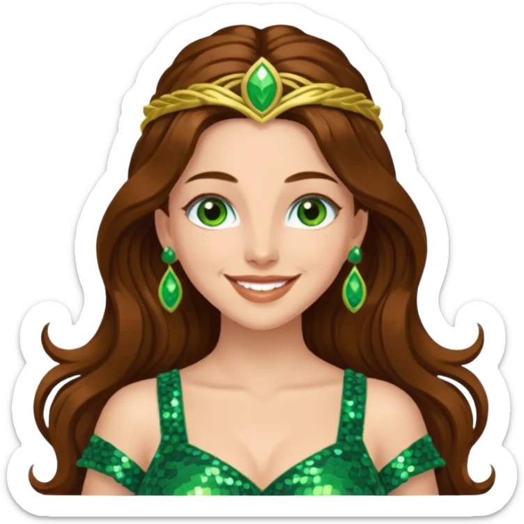 Terra, Goddess of Earth from Gods and Goddesses with long brown hair, green sequin outfit sticker