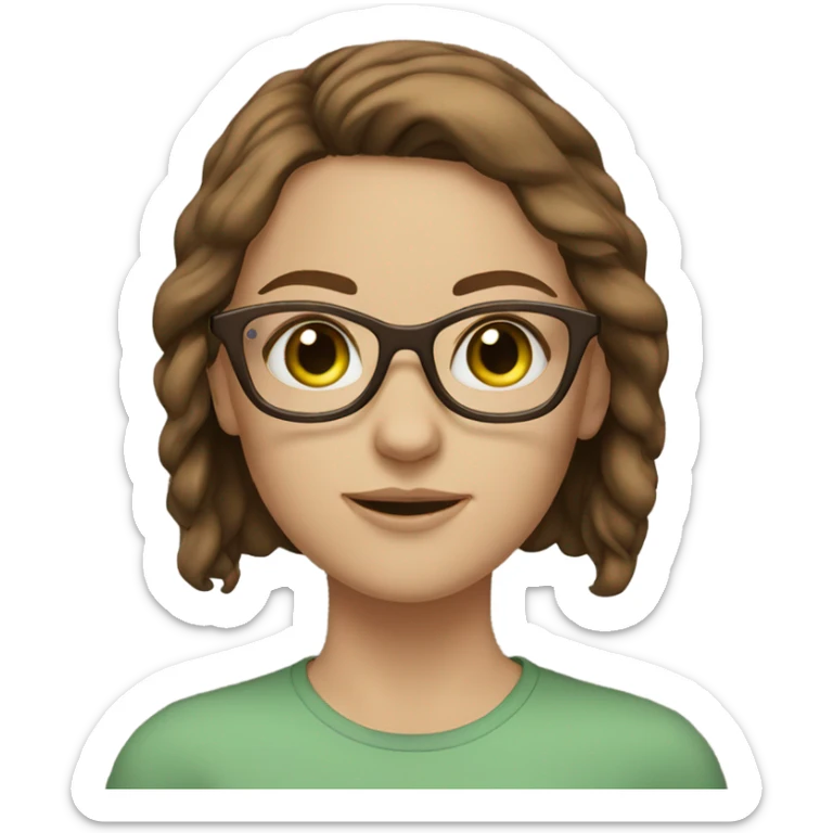 White girl with green eyes and brown hair with clear glasses sticker