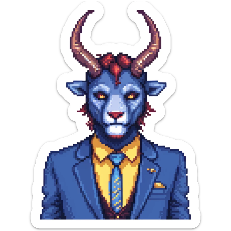 Beast from Beauty and the Beast with human lips and mouth, horns and blue formal clothes sticker
