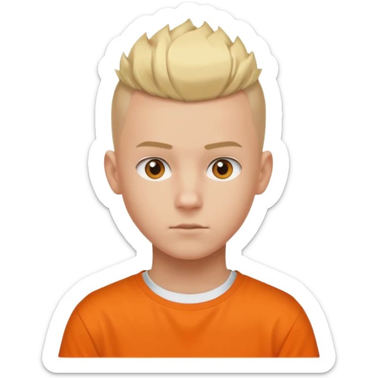 Blonde Buzzcut And Mohawk. Amber Eye. Orange Tshirt. White Sleeve. Teenage Boy sticker