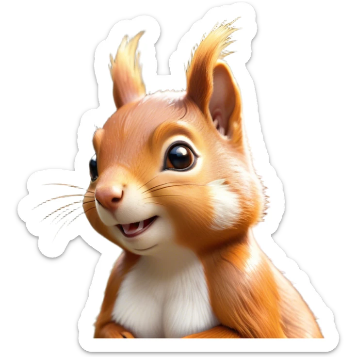 Cinematic Cheeky Squirrel Portrait Emoji, Head cocked to one side with a cheeky smirk and sparkling, impish eyes, featuring a compact, agile form with a luxuriously bushy tail and perky ears, Simplified yet remarkably expressive features, highly detailed, glowing with a playful, golden glow, high shine, mischievous and lively, stylized with an air of woodland naughtiness, soft glowing outline, capturing the essence of a cheeky squirrel that seems poised to leap out of the screen with a fun-loving attitude! sticker