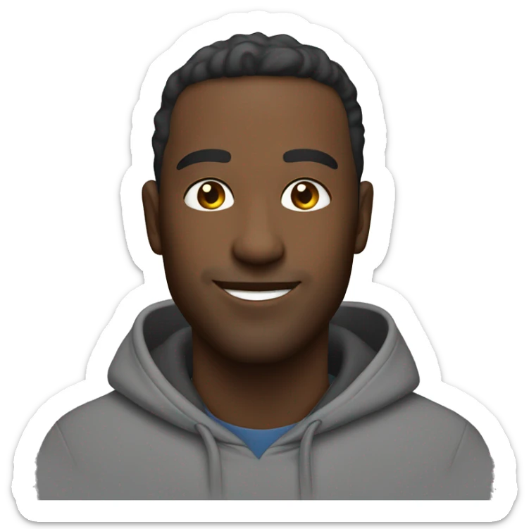 upper body shot of a man smiling and wearing a hoodie sticker