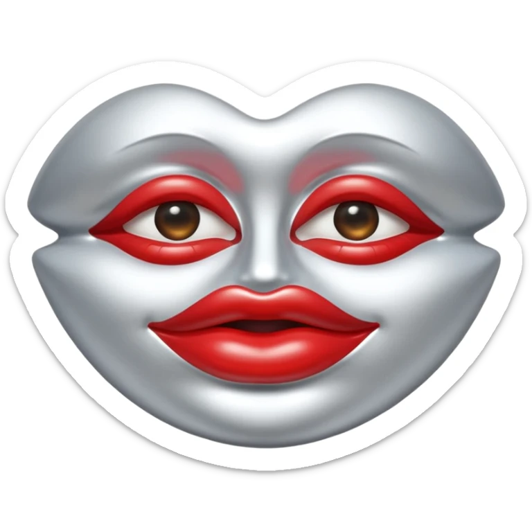 A seductive pair of slightly parted lips emoji made of liquid silver chrome, smooth glossy metallic surface, soft sensual curves, subtle reflections, luxury sexy aesthetic, minimal iOS emoji style, centered composition, clean white background, soft studio lighting, no text sticker