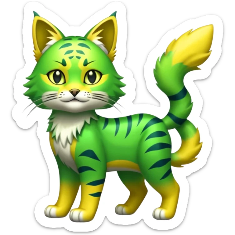 Green and Yellow Electrike-Sprigatito-Bobcat-Amaura-Aurorus-Shiny-glorp-cat-fusion (full body) sticker