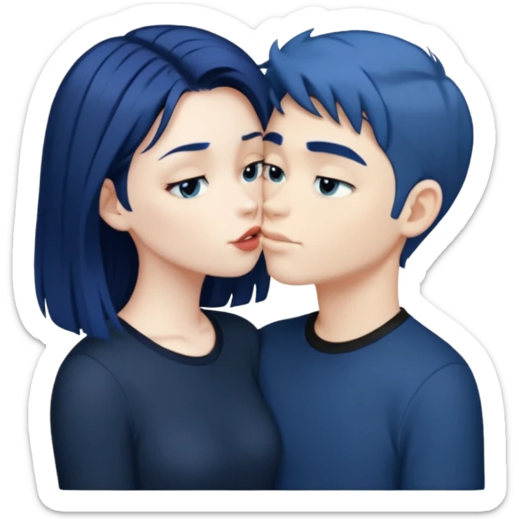 DARK Blue hair girl kissing blue hair boy both wearing black shirts sticker