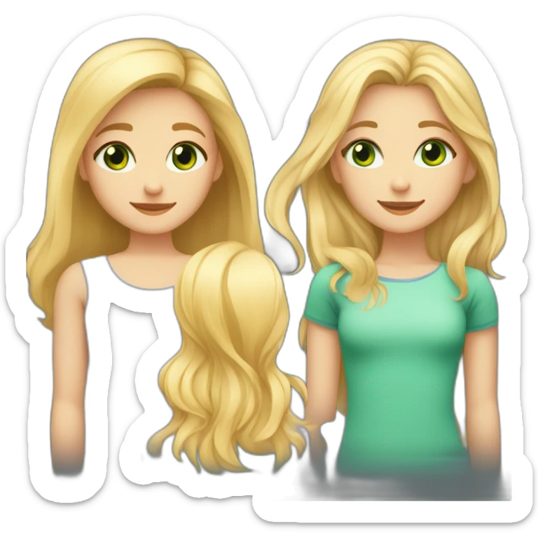 a girl with medium length blonde harl and blue eyes, a swarthy girl with medium length dark brown hair and dark eyes and a girl with long blonde hair and green eyes are hugging sticker