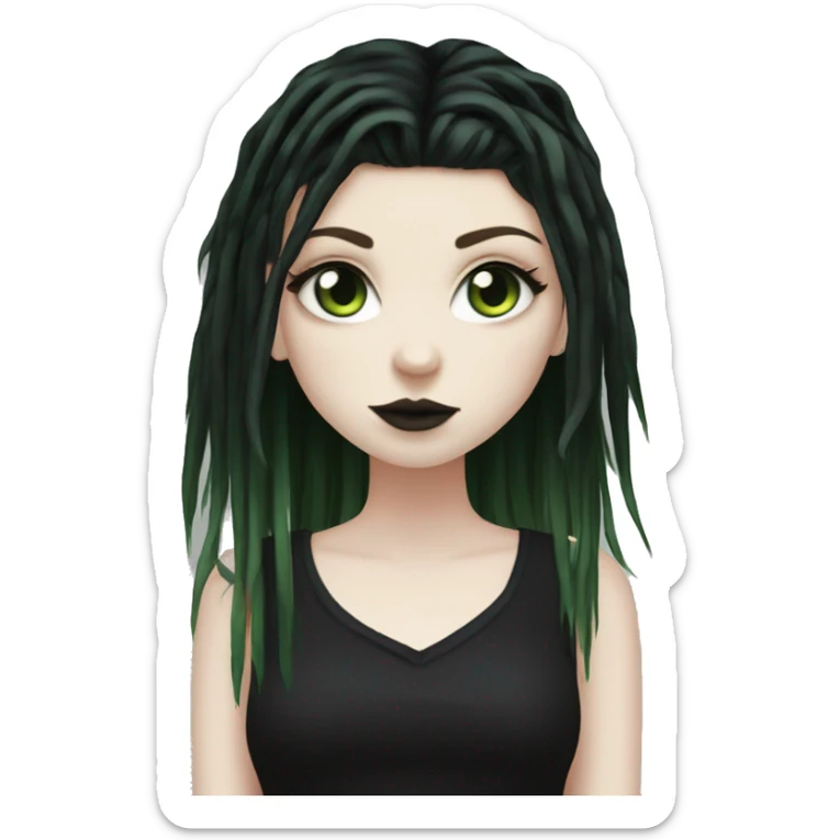 gothic girl, pale skin, green eyes, black dreads, bangs, black clothes, eyeliner, deer antlers  sticker