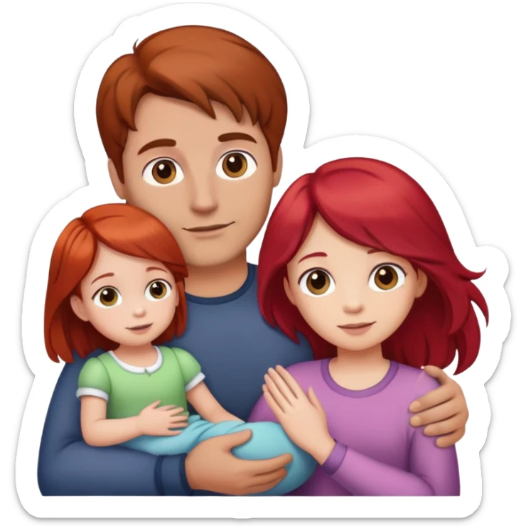 A man with brown hair holding a child, a daughter, and a girl with red hair by the hand sticker