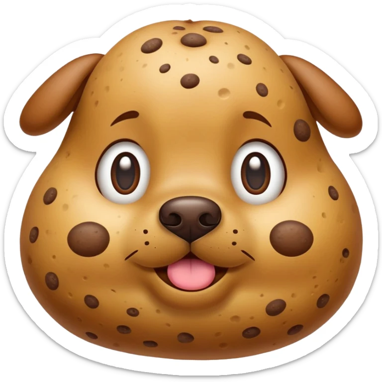 A cartoon dog emoji with a potato-like texture and brown speckles — looks like a potato dog. sticker