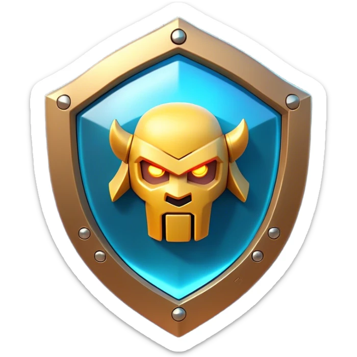 Clash of Clans aesthetic: Cinematic Playful 3D Isometric Energy Shield Emoji, rendered in a 3D vector-style similar to standard emojis with minimal shading and bold, simplified shapes. A compact, distinct form with signature details, softly glowing with a futuristic sci-fi warfare charm. Simplified yet unmistakably iconic, highly detailed and consistent, glowing with a soft radiance and high shine. Stylized with a touch of high-tech brilliance and a soft glowing outline, capturing the essence of a beloved gaming relic with a friendly, playful manner! sticker