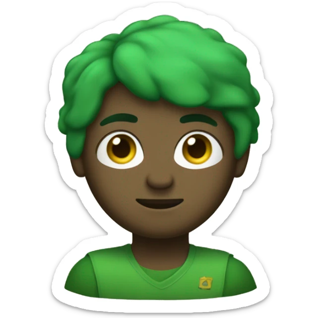 um menino de cabelo liso amarelo curto de olhos castanhos com roupa verde e pele beje clara sticker