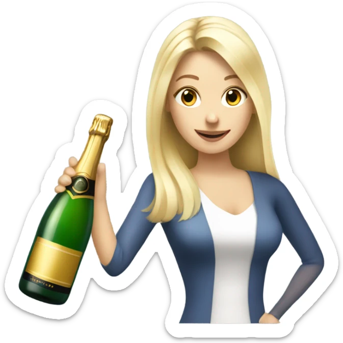 A long blonde hair woman opening a bottle of champagne sticker