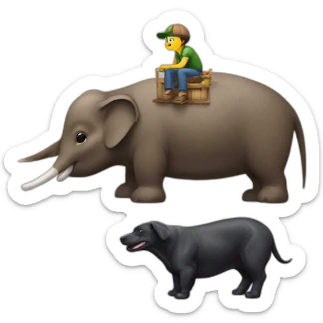 Oiseau sur un chat sur une tortue sur un doberman sur un âne dur une vache sur un éléphant  sticker
