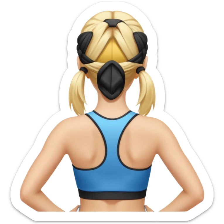 sporty blonde woman cartoon emoji style back view sticker