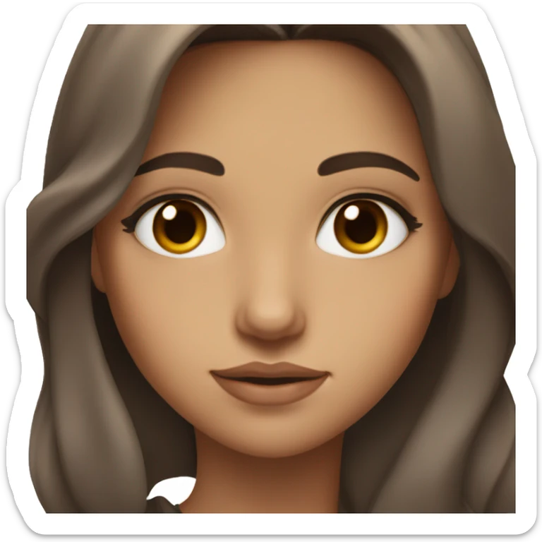 a girl with long brown hair and she has albanian features and brown eyes and eyeliner and long lashes sticker