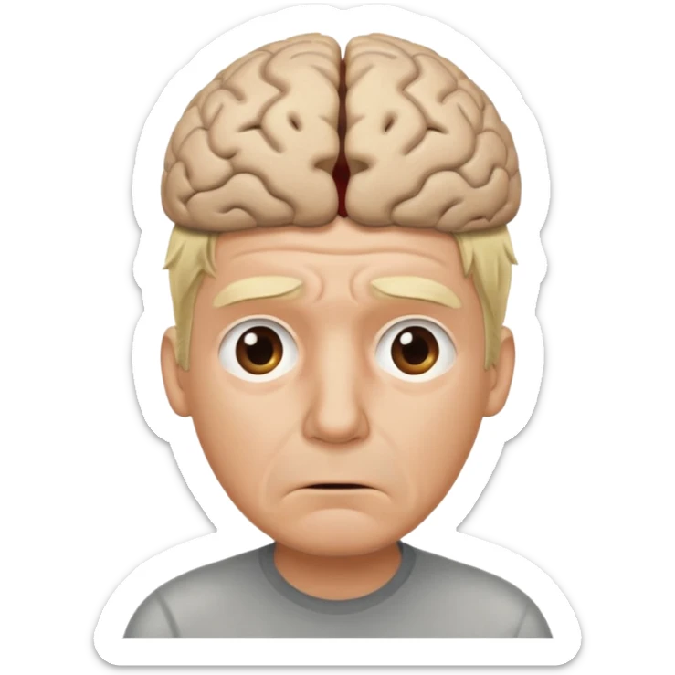 a worried blond man that dont know what to do and with the brain out of your opened head sticker