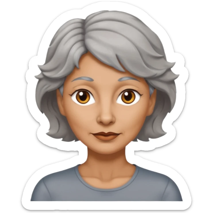 woman 50 years old, tanned skin, short grey wavy wolf cut hair, brown eyes sticker