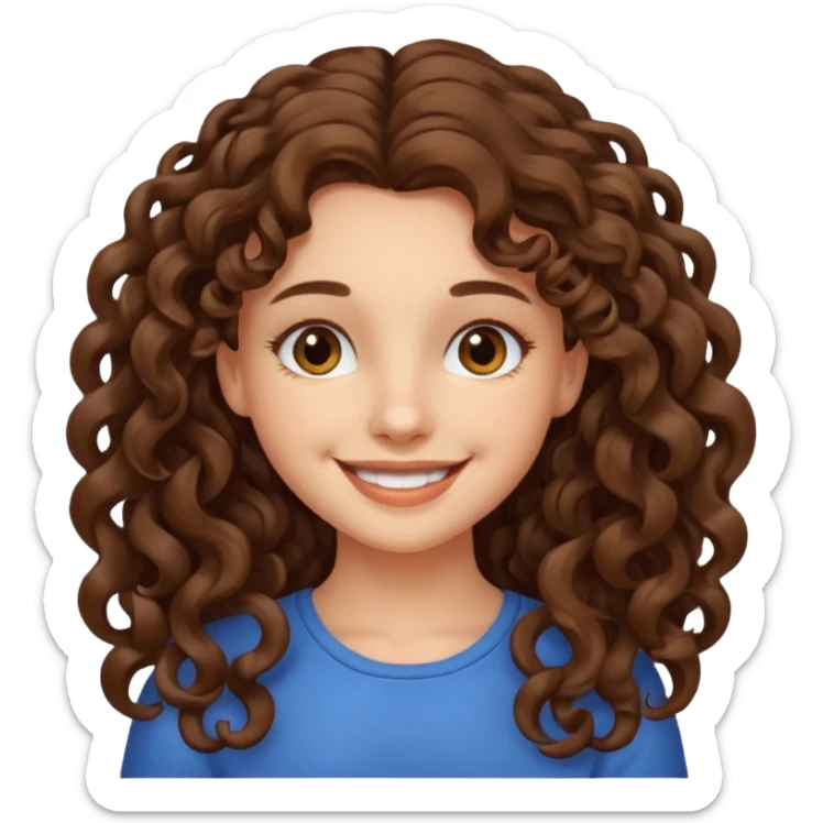 crée moi une jeune fille très belle avec les cheveux bouclés long brune sticker