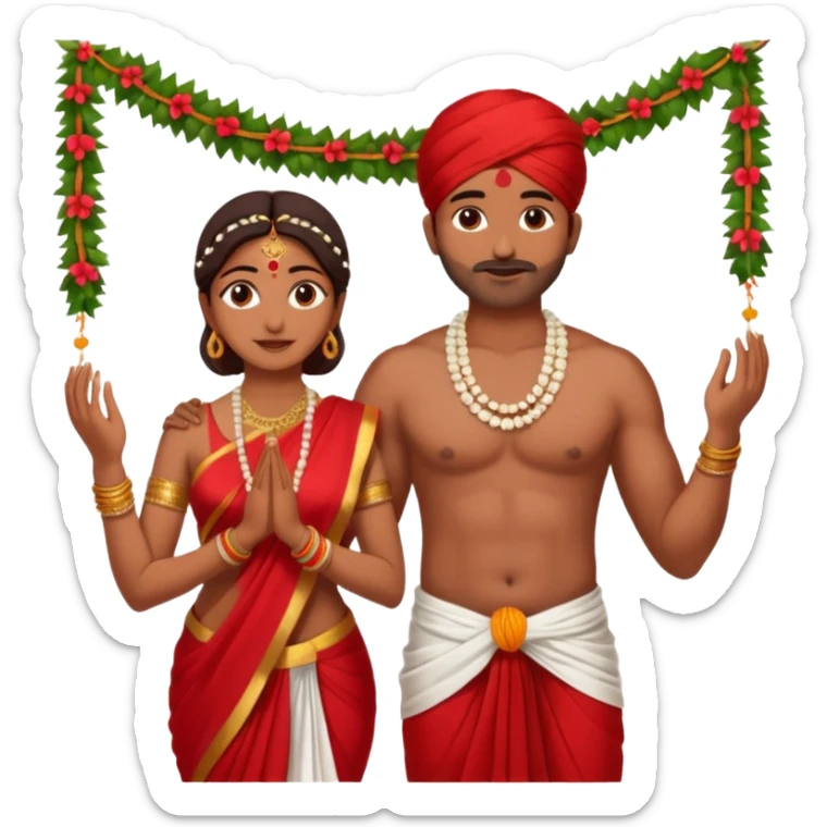 indian woman in saree and indian man in dhoti (shirtless) putting garlands on each other sticker
