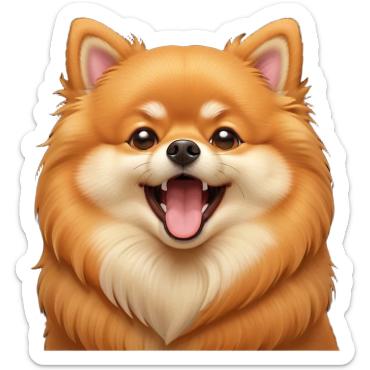 Cinematic Cute Yawning Orange Pomeranian Portrait Emoji, Head tilted slightly with a dramatic, wide-open yawn, showcasing a soft, fluffy orange Fur with a subtle shimmer, floppy ears slightly drooping, round brown eyes barely open in drowsy contentment, Simplified yet irresistibly adorable features, highly detailed, glowing with a soft, cozy glow, high shine, relaxed yet expressive, stylized with a touch of whimsy, bright and endearing, soft glowing outline, capturing the essence of a sleepy yet affectionate companion, so drowsy it feels like it could stretch right out of the screen and curl up for a nap! sticker