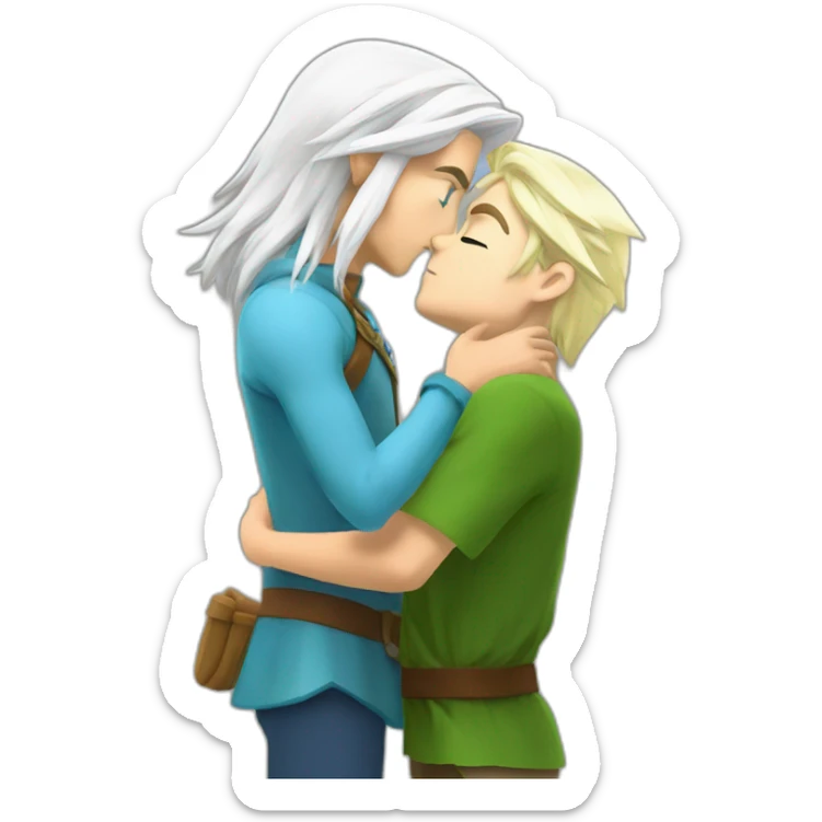 Link from the legend of zelda kissing à boy with White hair and blue eyes sticker