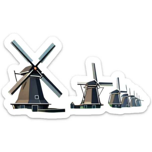 cinematic-realistic-kinderdijk-windmills-landmark-emoji,-showcasing-traditional-dutch-windmills-aligned-along-a-tranquil-canal,-with-lush-green-fields in a picture frame sticker