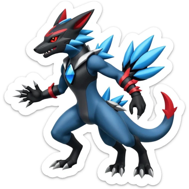 Edgy futuristic Zeraora-Zoroark-Salandit-Lucario-fusion sticker