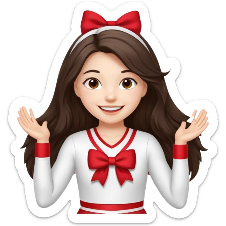 white happy long haired brunette girl in a white USC cheerleader outfit sticker
