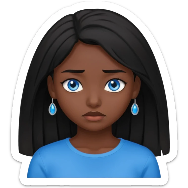 dark femine black haired girl with blue eyes and black top, very cold look sticker