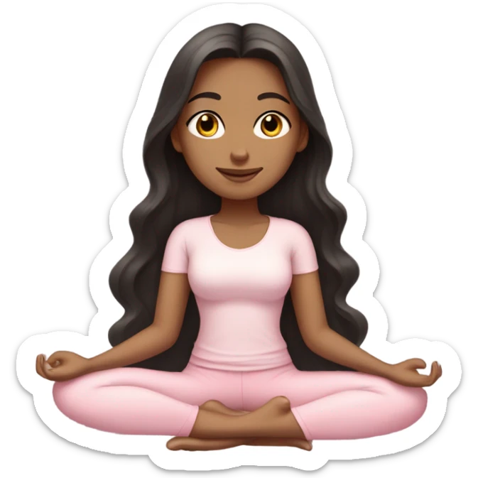  long hair and yoga beautiful girl in light pink pink pink pink pants clothes eyes closed sitting on a yoga mat tan dark hair sticker