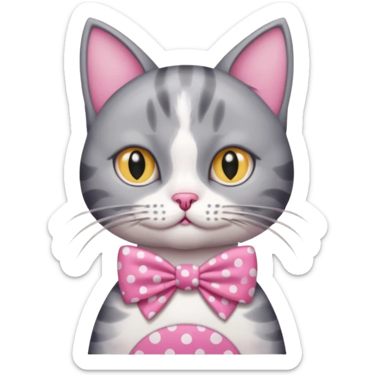 Evil Gray and white evil cat with a pink polka dot dress and with a pink polka dot bow sticker