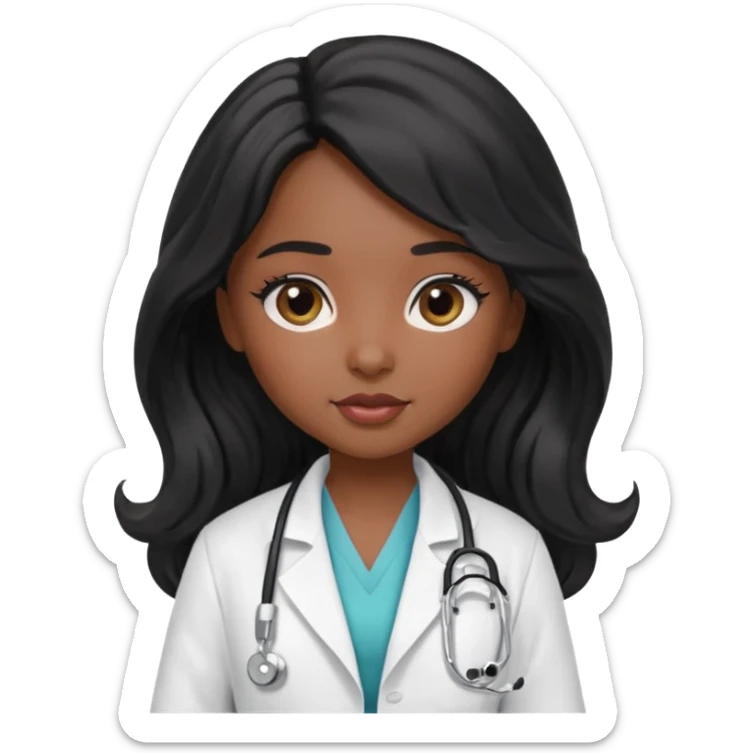 a pretty bratz light dusky girl with long wavy black hair as a doctor\ sticker