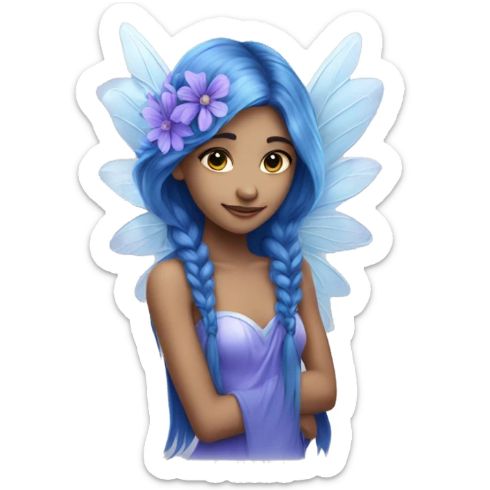 Beautiful, blue flower, fairy, blue, silver, purple, long hair, big wings sticker