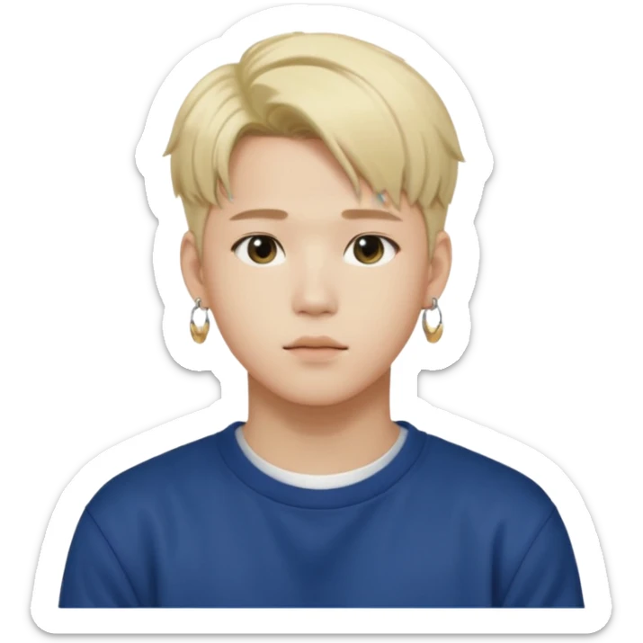 Illustrate a Korean male idol with blond dyed hair, earrings, casual streetwear & confident pose, inspired by Jimin of BTS. sticker