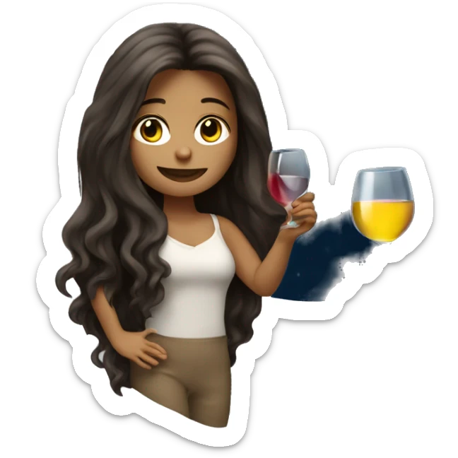 Long-haired Brunette Girl on the moon with wineglass in hand sticker