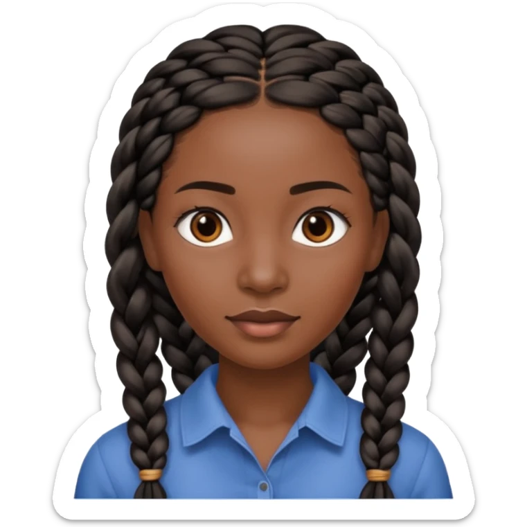 kenyan woman with long, black, braided hair in rows, brown eyes, pretty, round face sticker