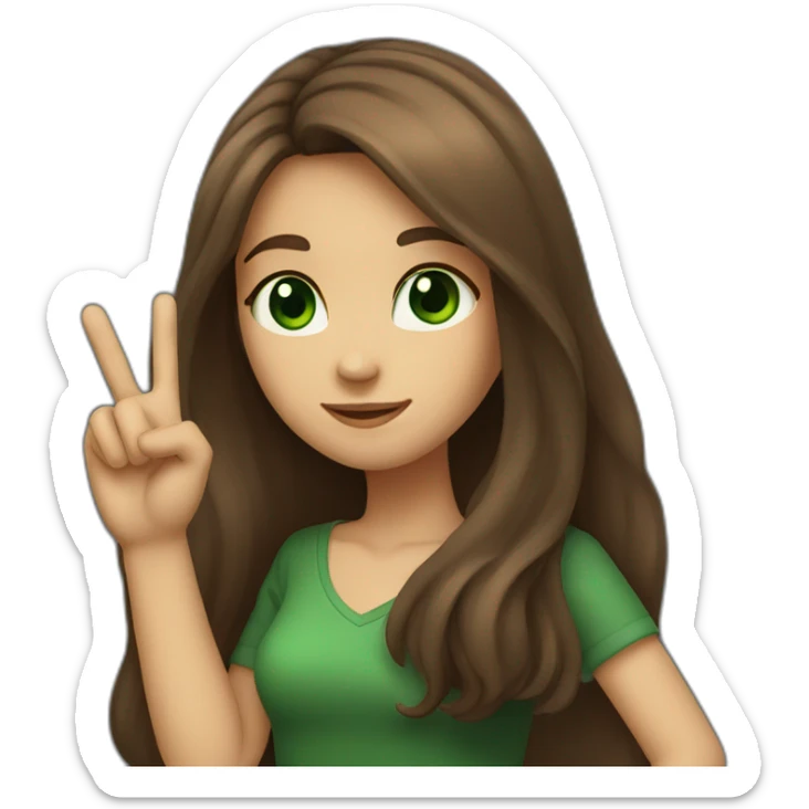 girl with long brown hair and dark green eyes making ok sign sticker