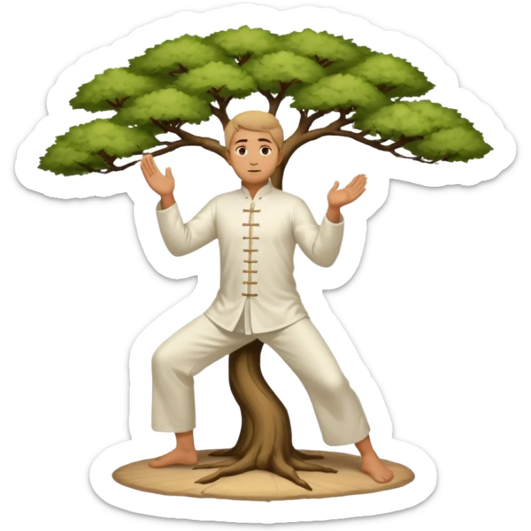 pratiquant de qi gong en position de l'arbre, en tenue noire ou blanche sticker